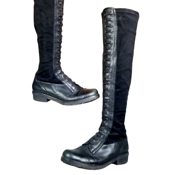 vtg Stuart Weitzman edwardian knee high lace up combat boots size 7.5 - Picture 1 of 13
